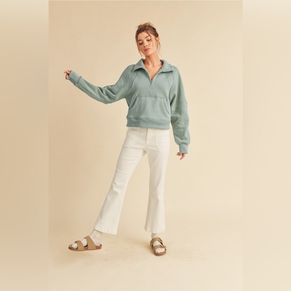 Aemi & Co Dove Funnel Neck Half Zip in Pale Blue - Picture 2 of 6